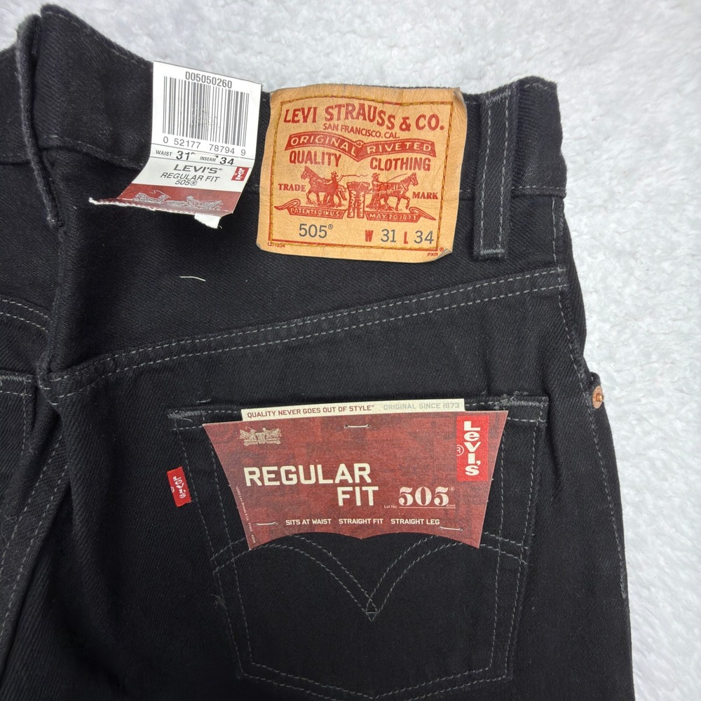 Levis 505 Regular Fit Straight Leg Jeans Mens 31x34 Black NWT NOS Vintage